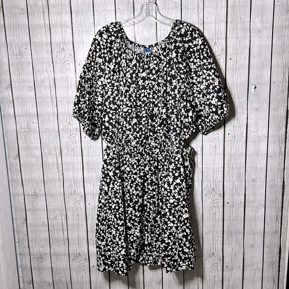 Old navy puff sleeve waist defined side cutout printed dress size 2X - Picture 3 of 14